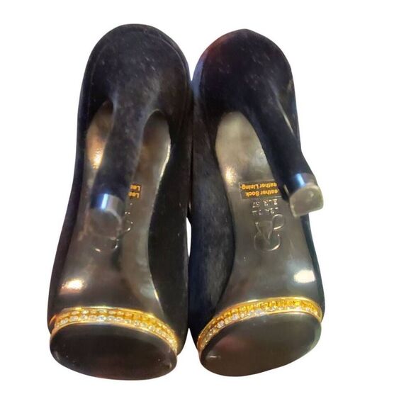 Adrianna Papell Women's Embellished Black Velvet Platform Leather Sole Heel Stil - Picture 6 of 10